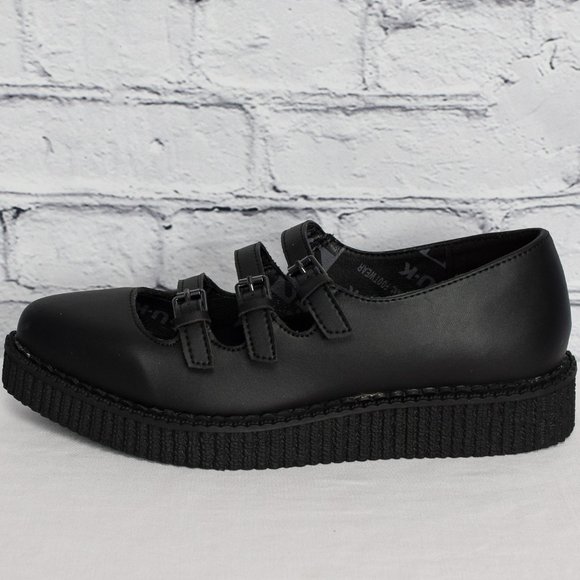 NEW IN BOX T.U.K. Footwear Women's Black TUKskin Pointed 3-Strap Mary Jane Shoes - Picture 4 of 8